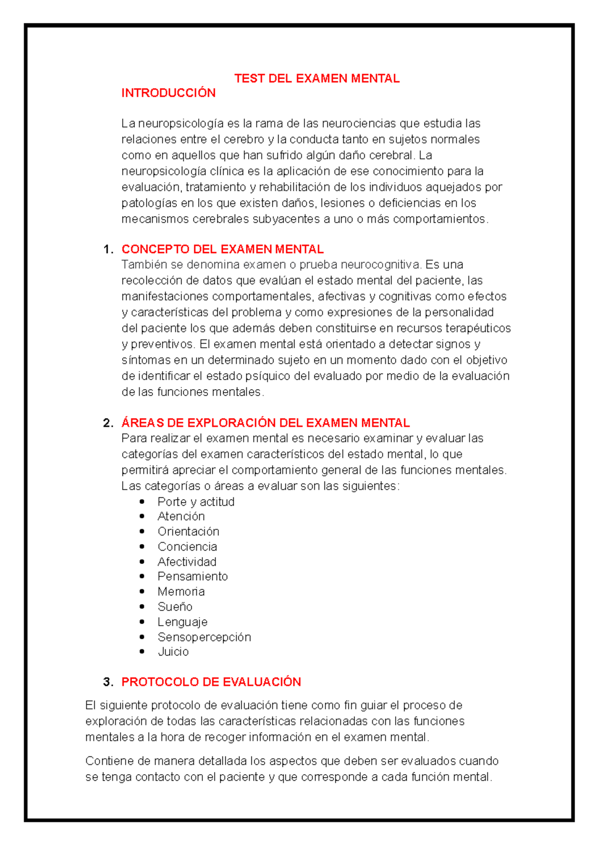 Examen Mental Test Del Examen Mental Introducci N La Neuropsicolog A