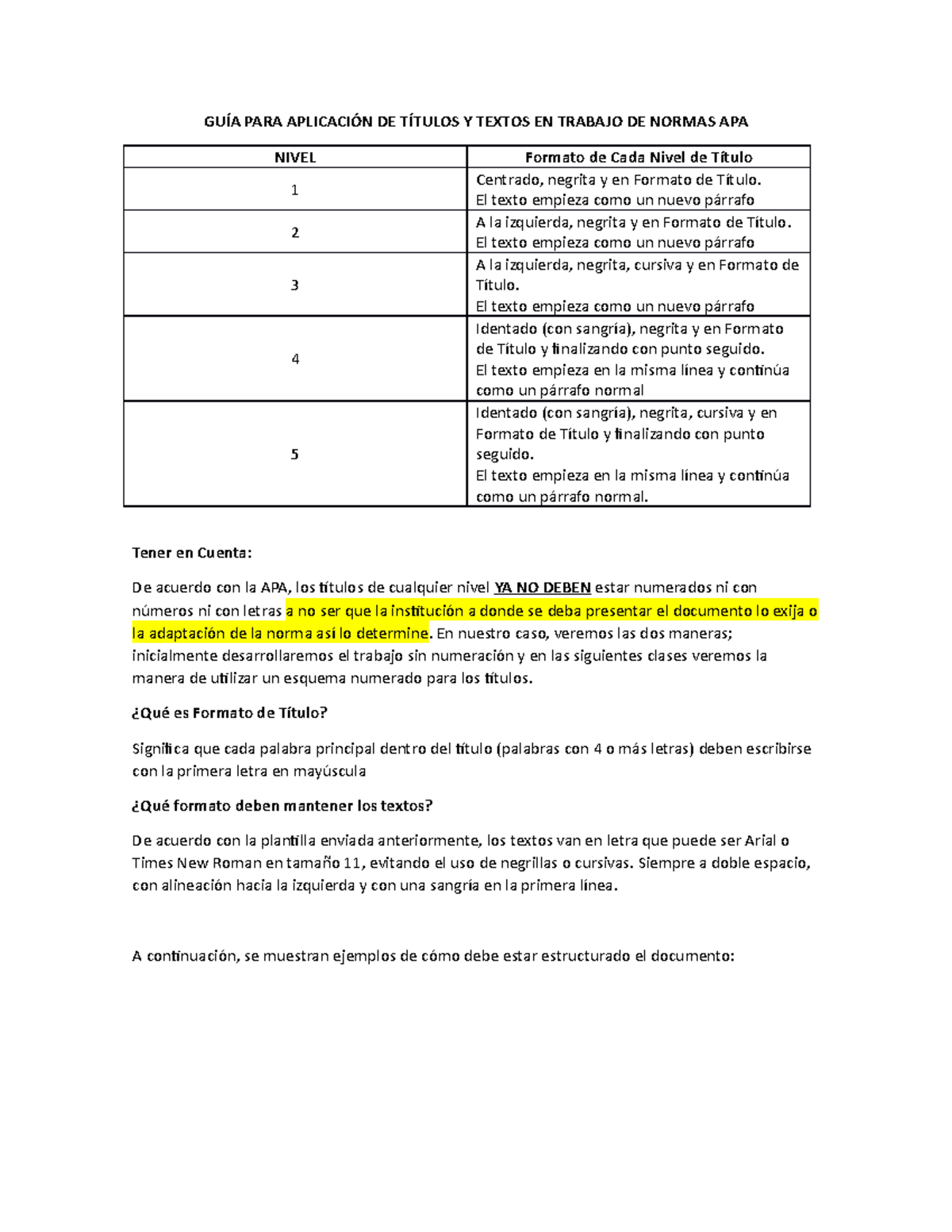 Guía para títulos en APA GUÍA PARA APLICACIÓN DE TÍTULOS Y TEXTOS EN