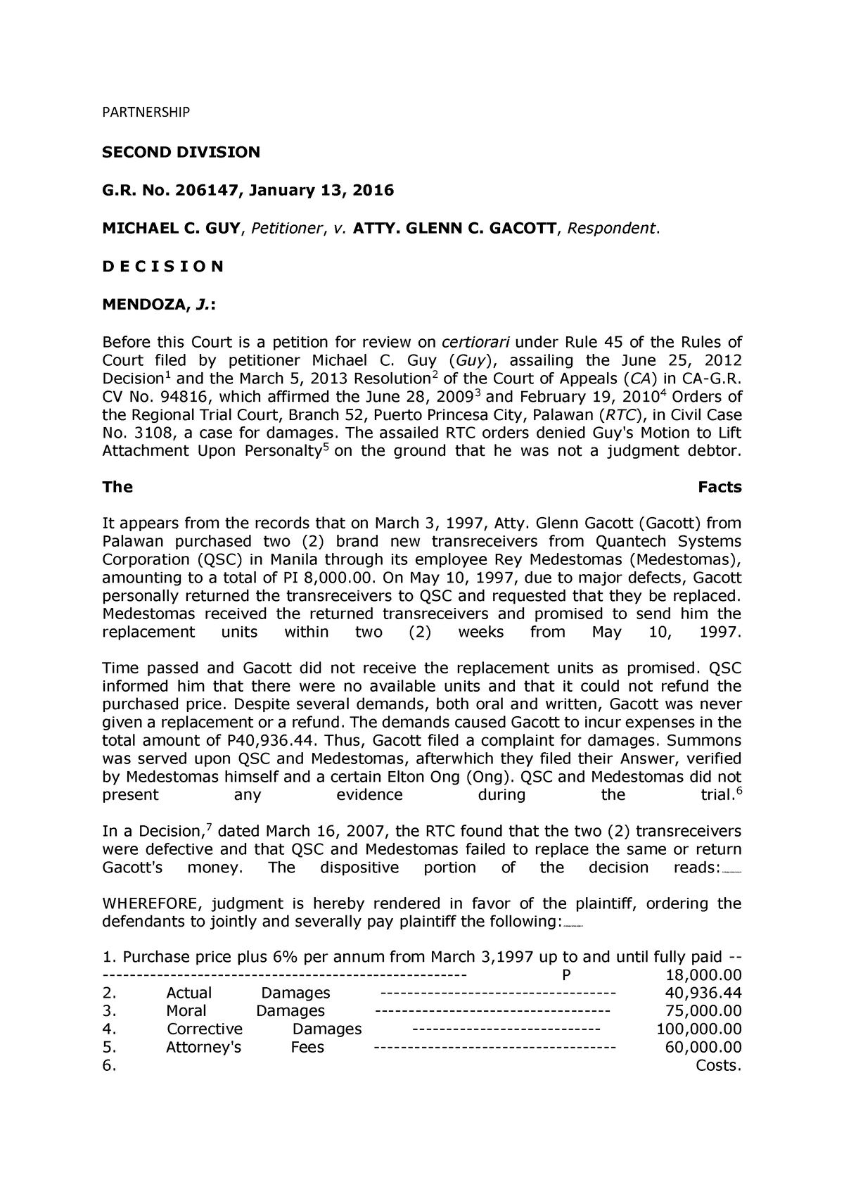 CASES ON Partnership, AGENCY, AND TRUST - PARTNERSHIP SECOND DIVISION G ...