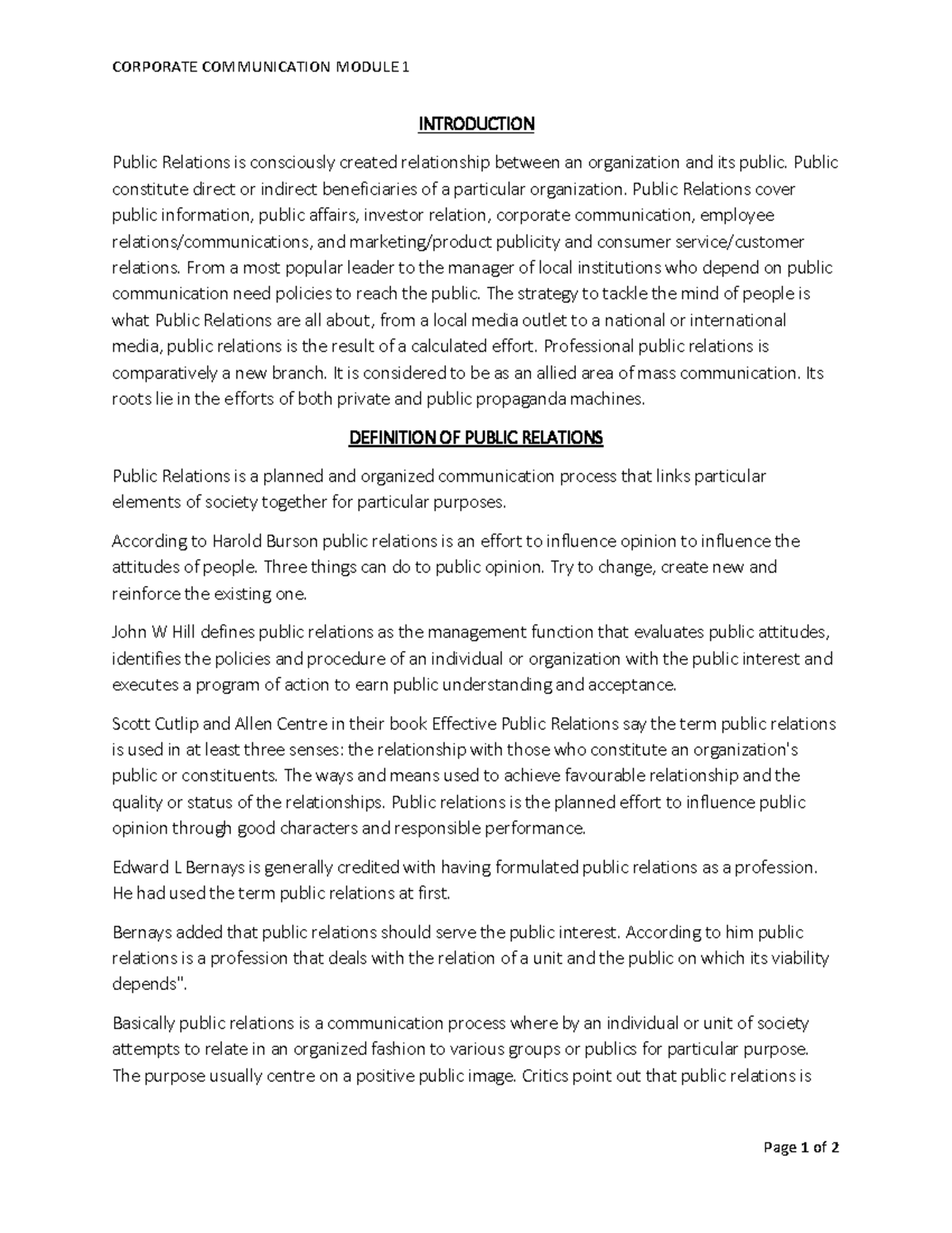 co-operative communication notes - CORPORATE COMMUNICATION MODULE 1 ...