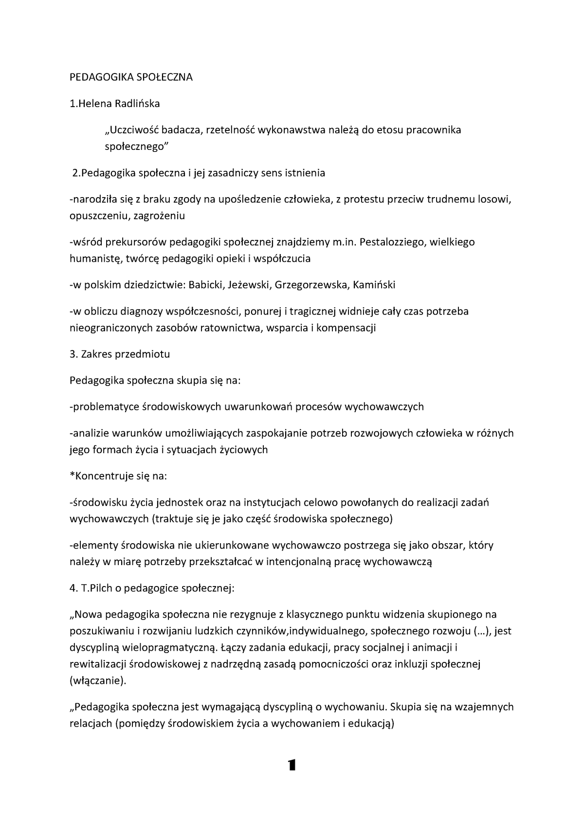 Pedagogika SPOŁ Eczna - Lecture Notes 1 - PEDAGOGIKA SPOŁECZNA 1 ...