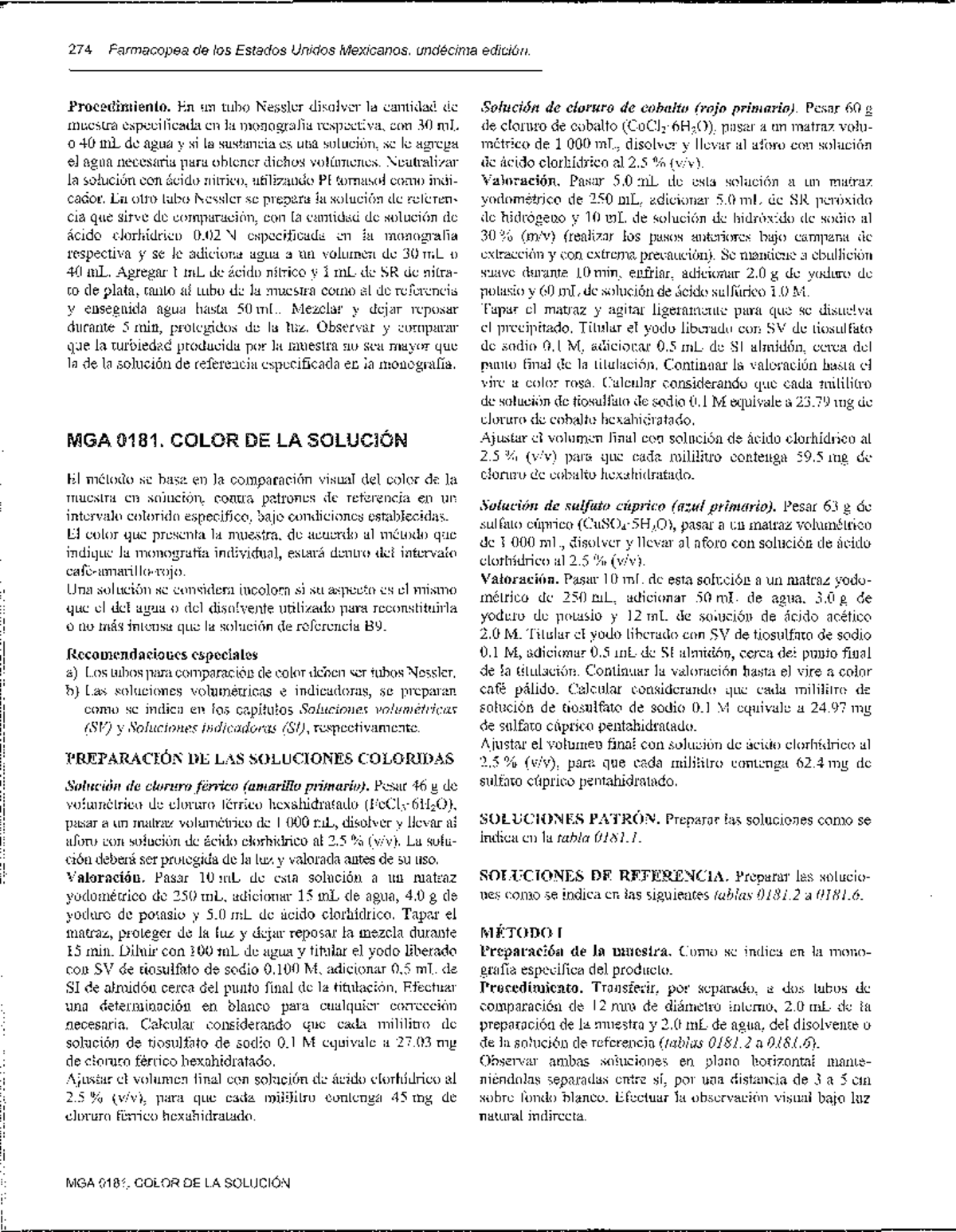 MGA 0181 Color De La Solución. FEUM 11ed - P 274 Farmacopea De Los ...