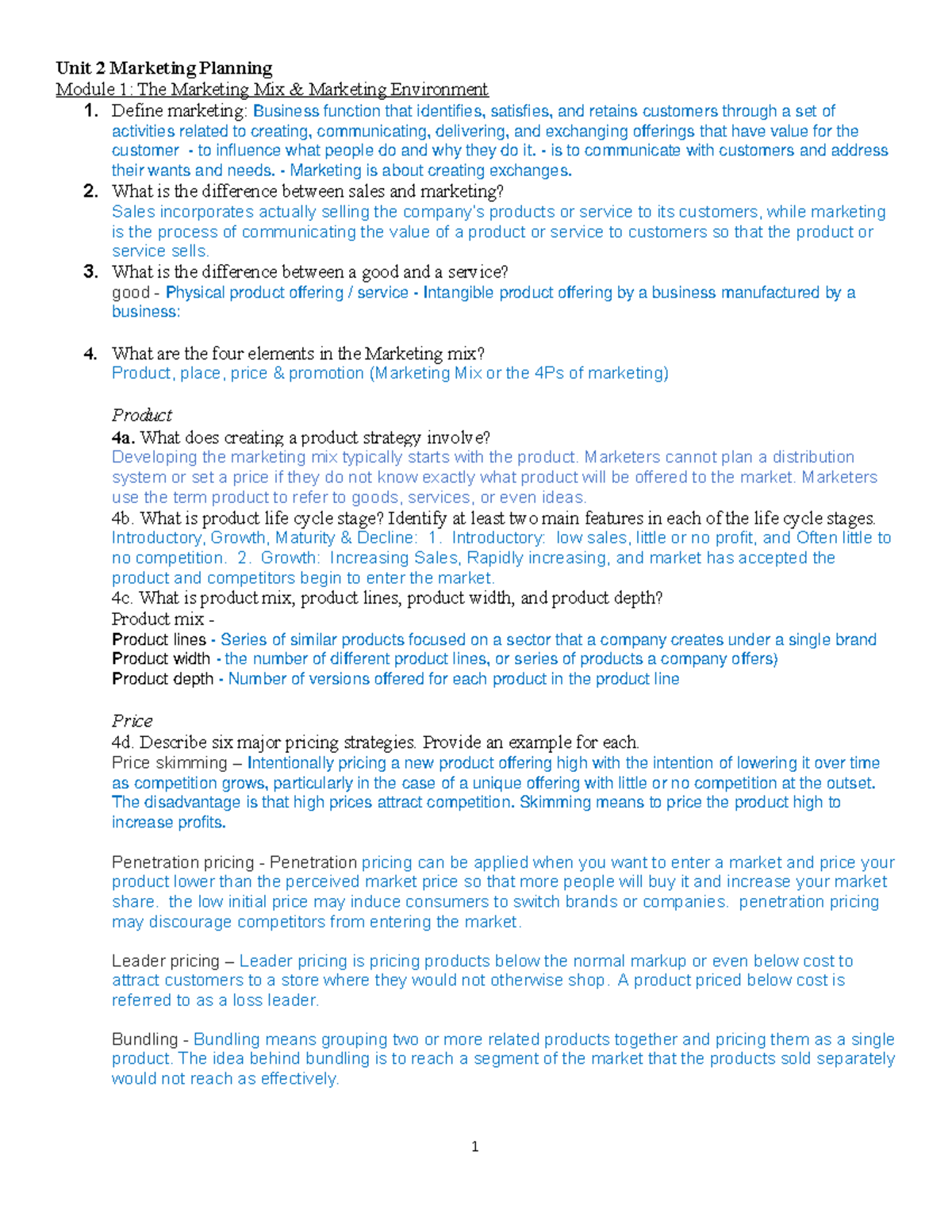 D077 Study Questions For Objective Assessment - Unit 2 Marketing ...