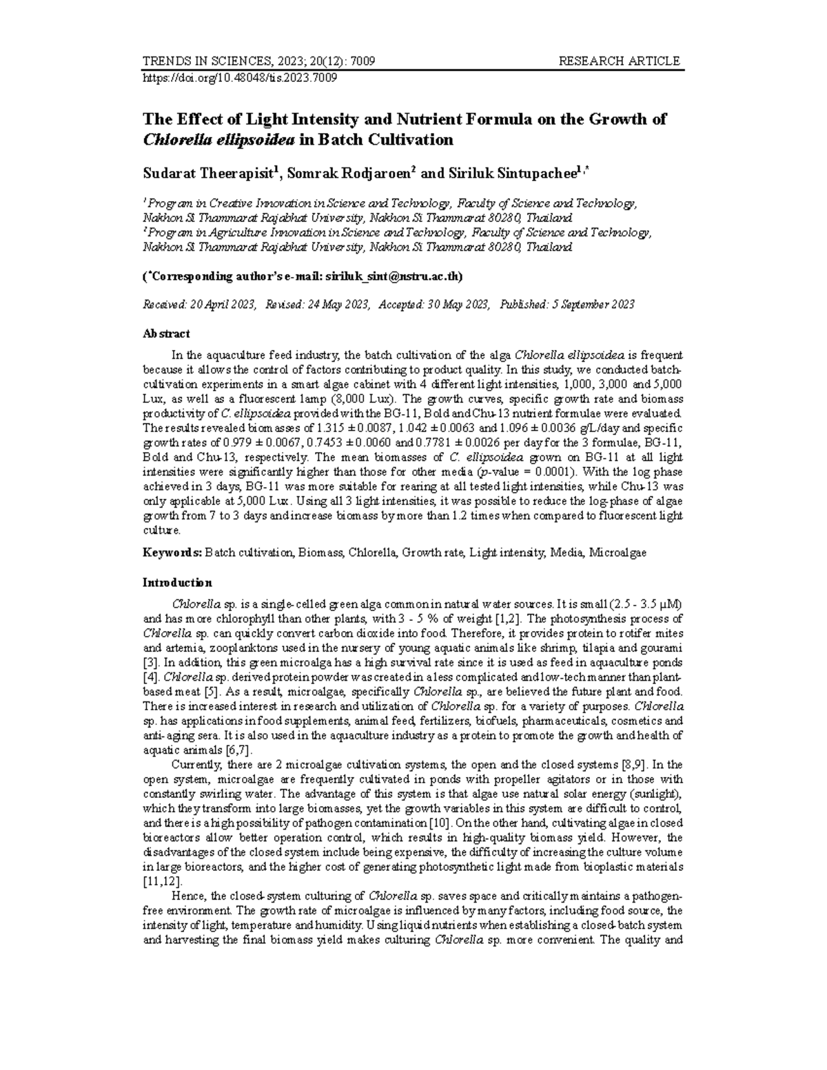 The Effect of Light Intensity and Nutrient Formula - TRENDS IN SCIENCES ...