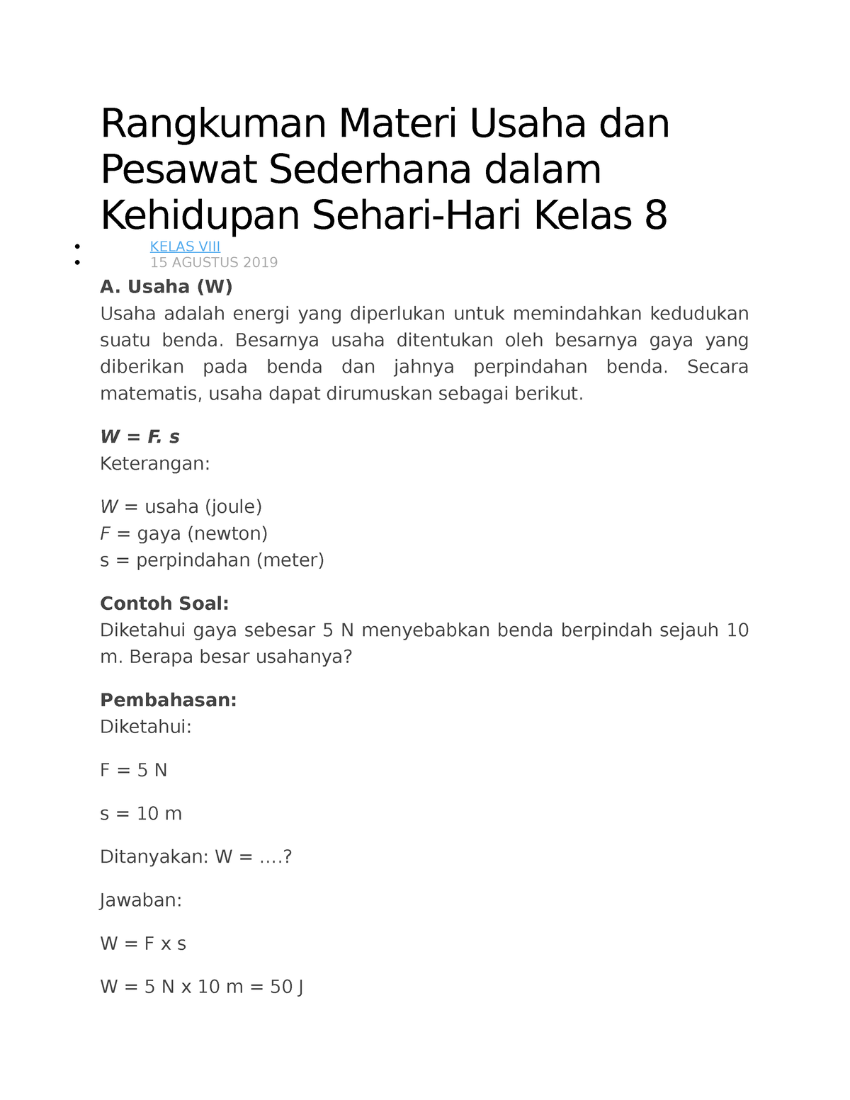 Materi Usaha Dan Pesawat Sederhana - Rangkuman Materi Usaha Dan Pesawat ...