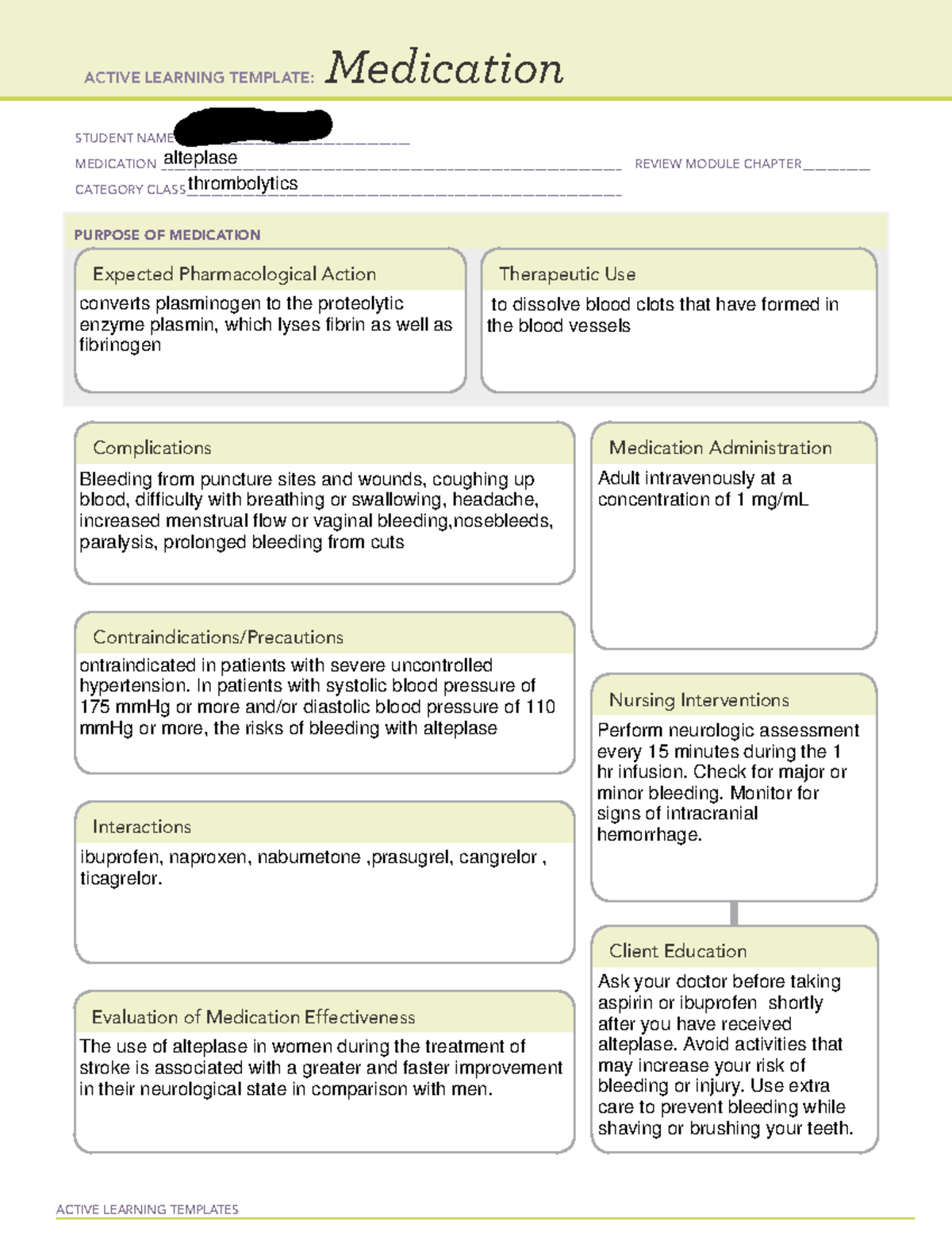 Clinic Med cards alteplase ACTIVE LEARNING TEMPLATES Medication