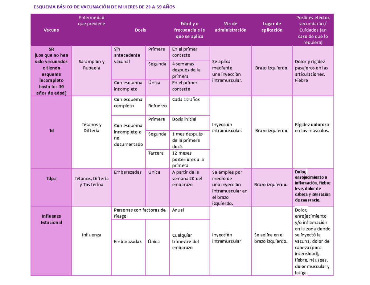 Esquema De Vacunacion De 20 A 59 Años