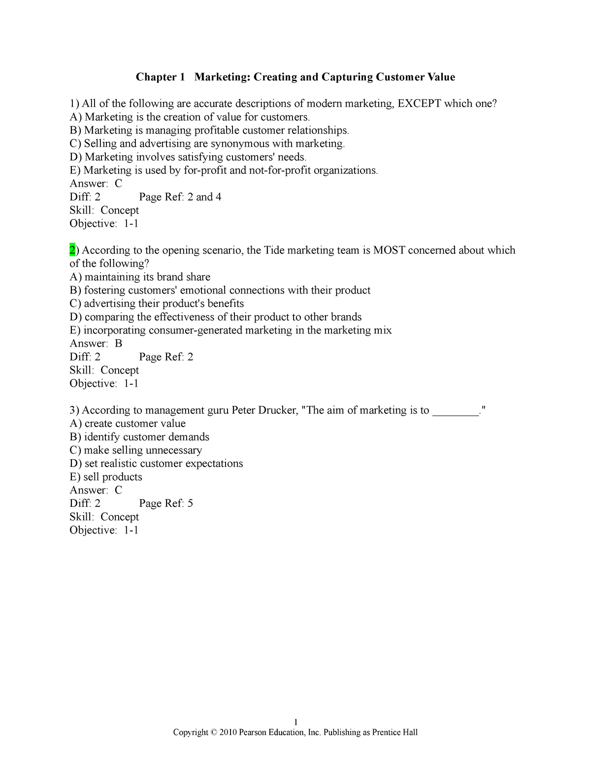 Chapter 1-practise - Marketing Test Bank - Chapter 1 Marketing ...