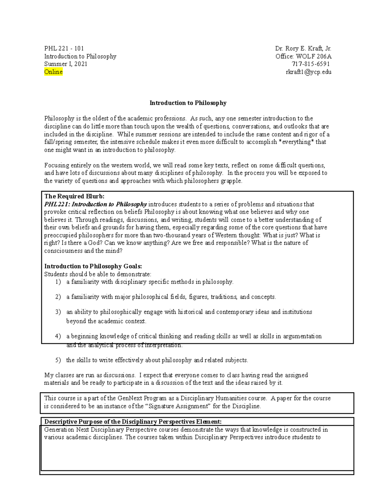 PHL 221.101 - Syllabus - Summer 2021 - PHL 221 - 101 Introduction to ...