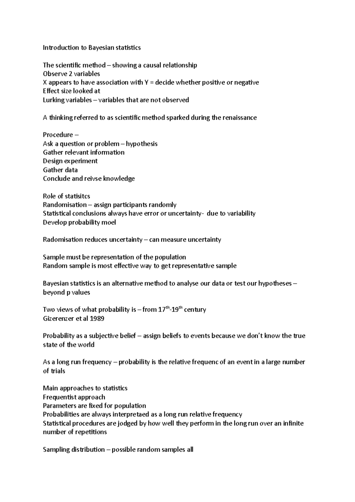 Introduction to Bayesian statistics - Studocu