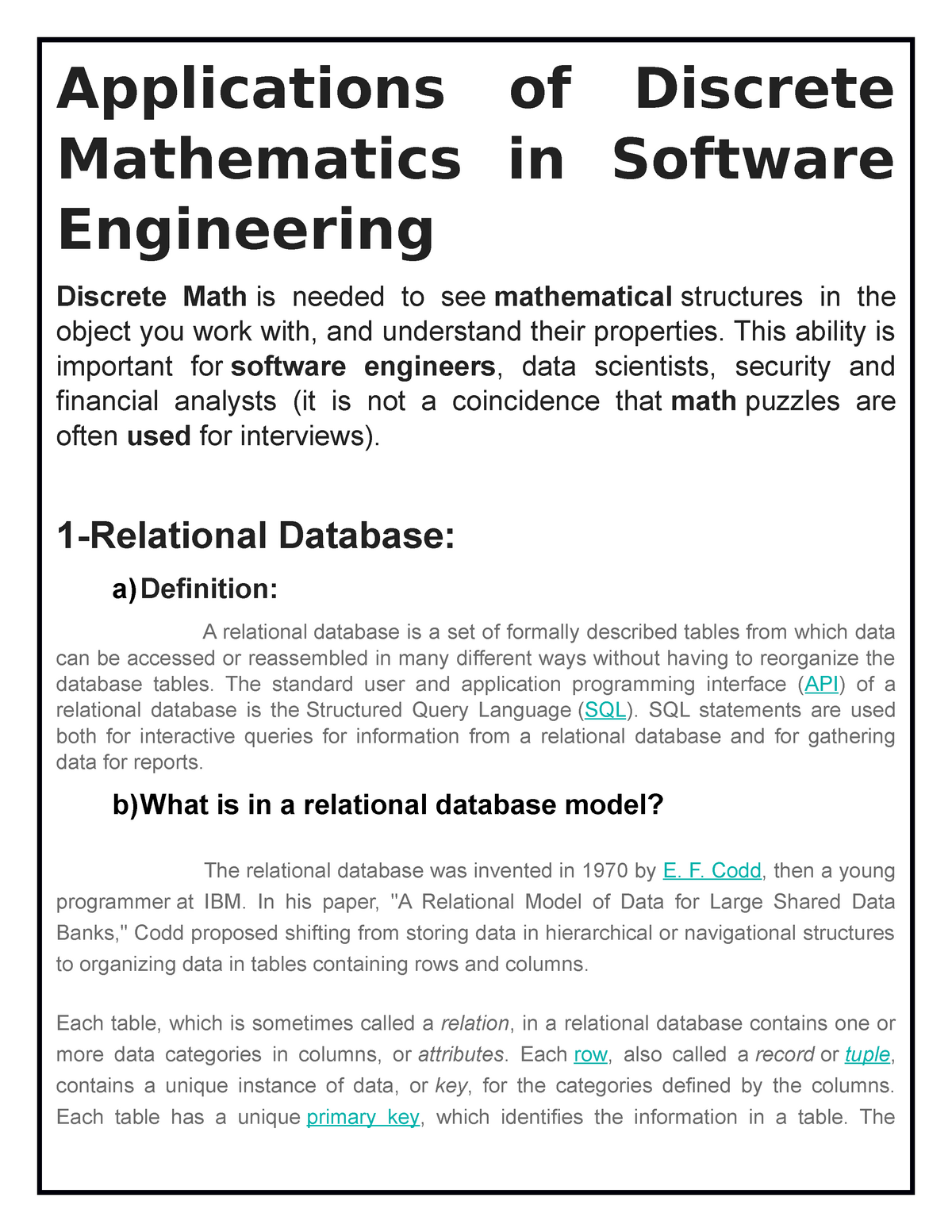 Applications Of Discrete Mathematics In Software Engineering 