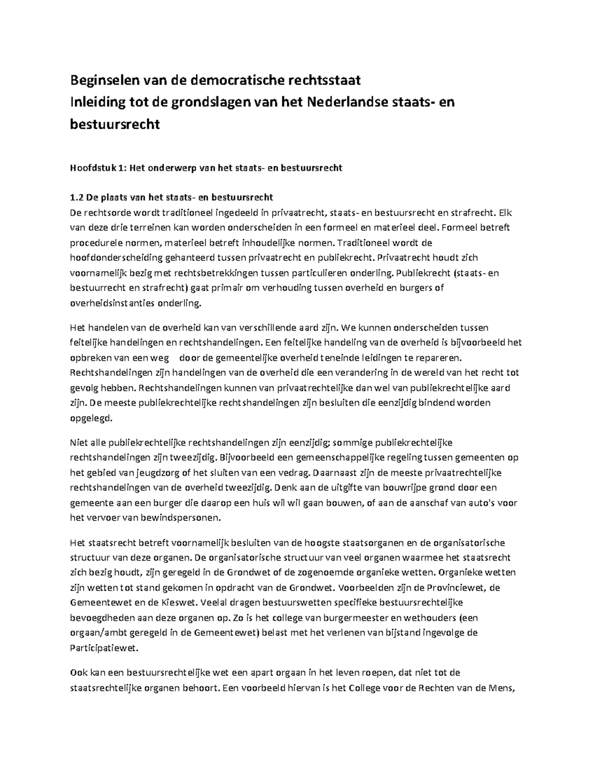 Samenvatting Inleiding Staatsrecht Hoofdstuk 1 - Beginselen Van De ...