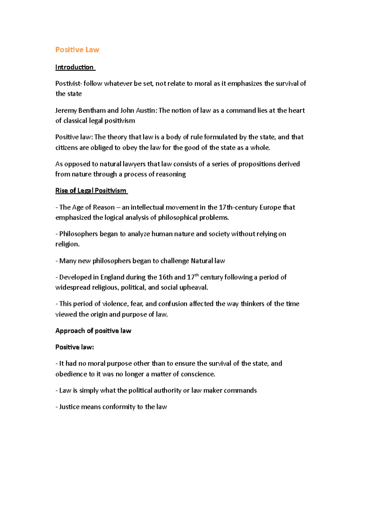 5. Positive Law - jurisprudence - Positive Law Introduction Postivist ...