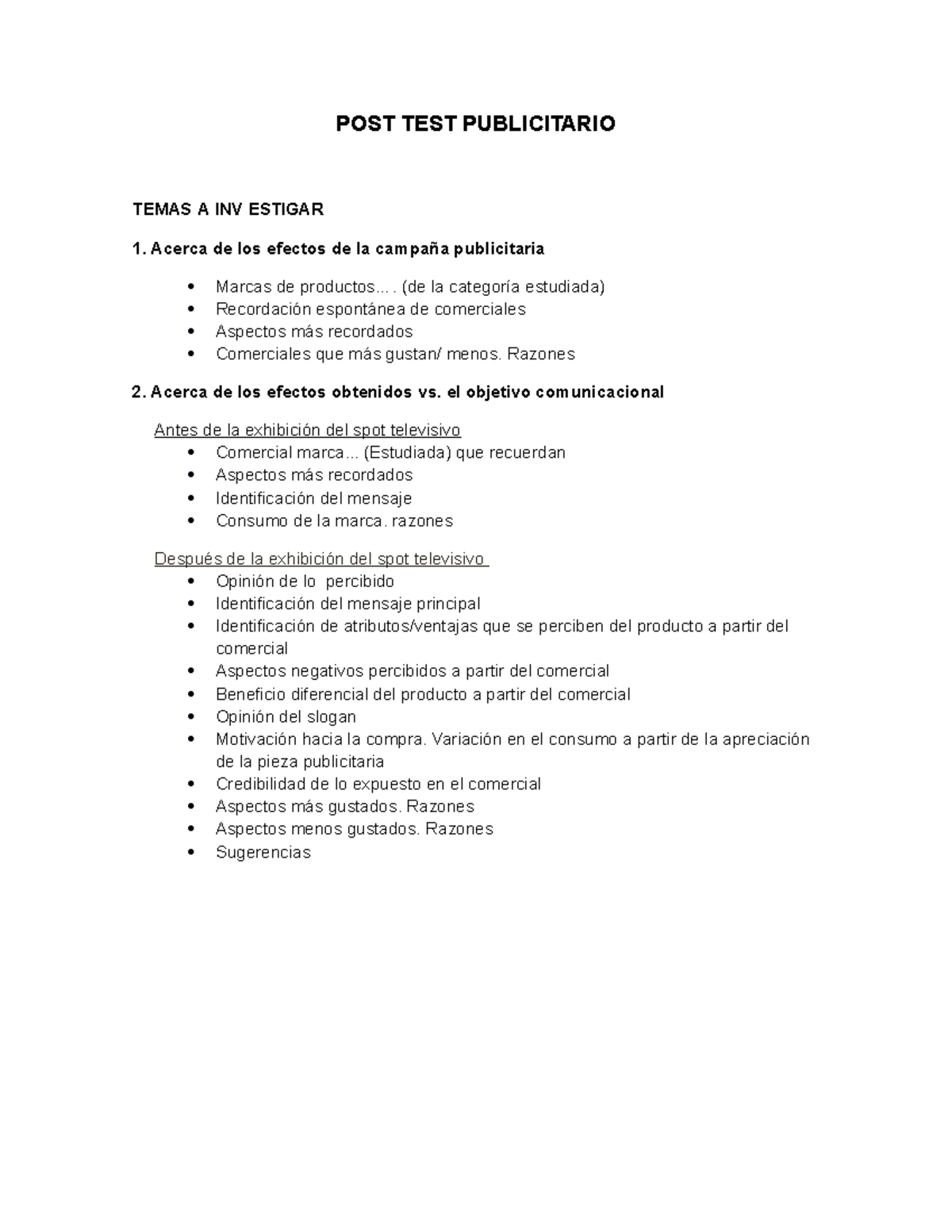 A.POST TEST Publicitario - POST TEST PUBLICITARIO TEMAS A INV ESTIGAR ...