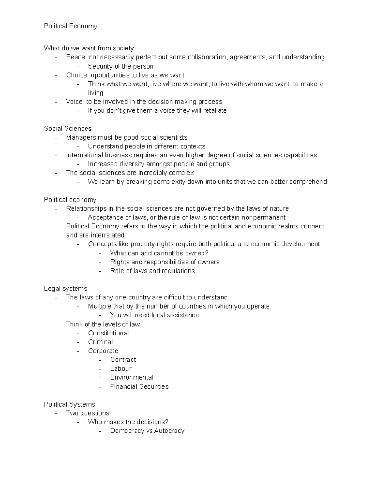 Week2 - Lecture and textbook notes - Political Economy What do we want ...