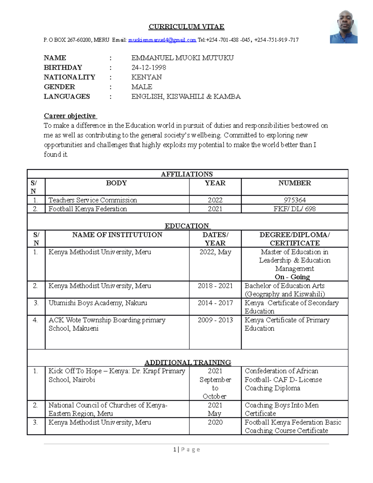 Curriculum Vitae - student in the course mentioned above for the said ...