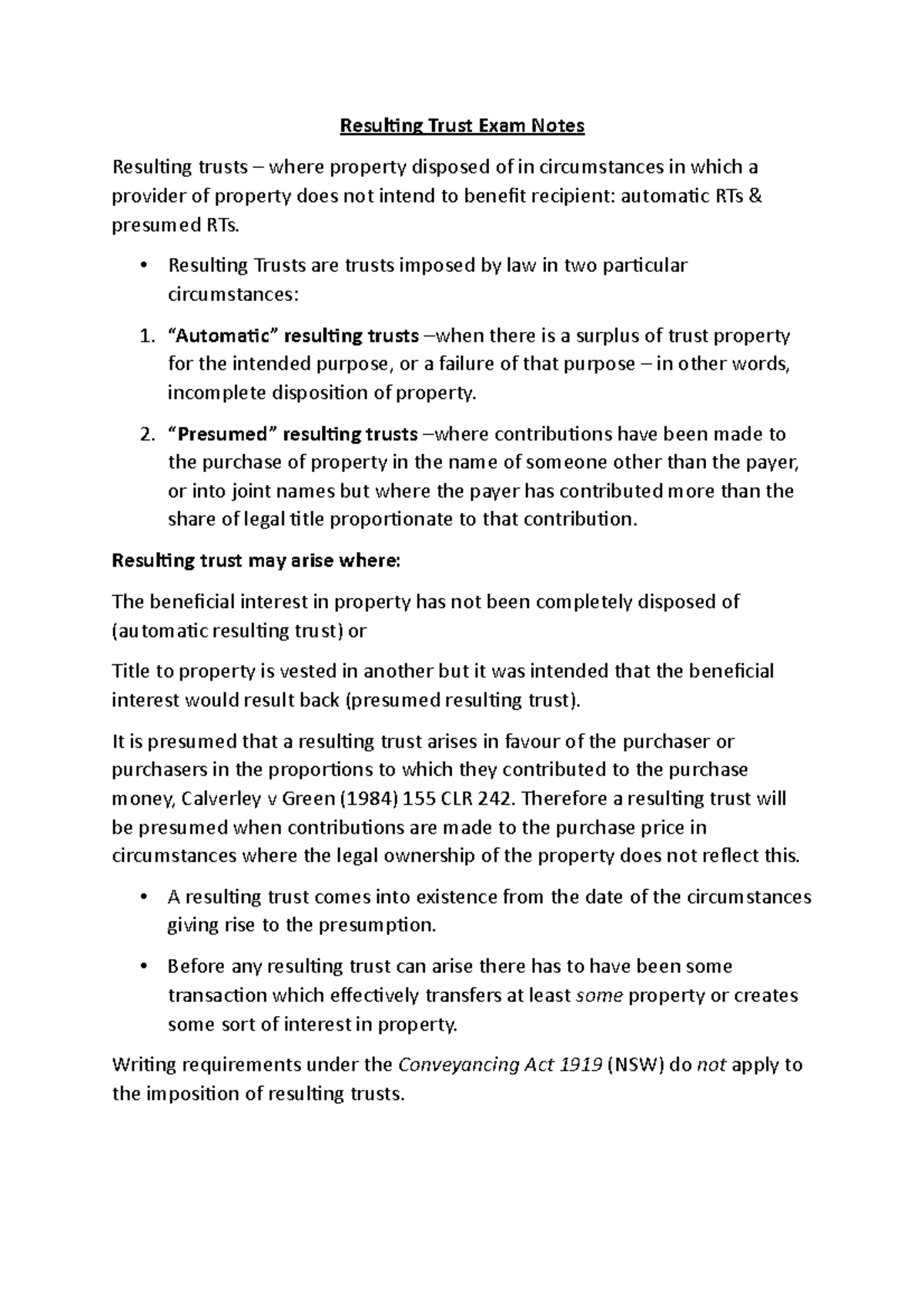 lecture notes - Resulting Trust Exam Notes - Resulting Trust Exam Notes ...
