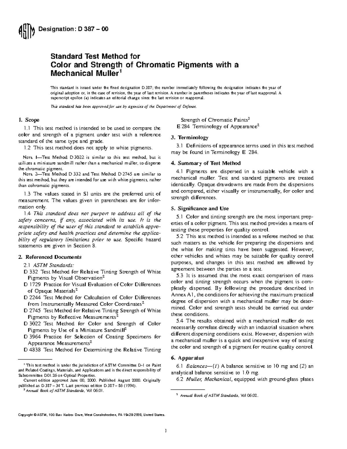 D387 - paper - Designation: D 387 – 00 Standard Test Method for Color ...