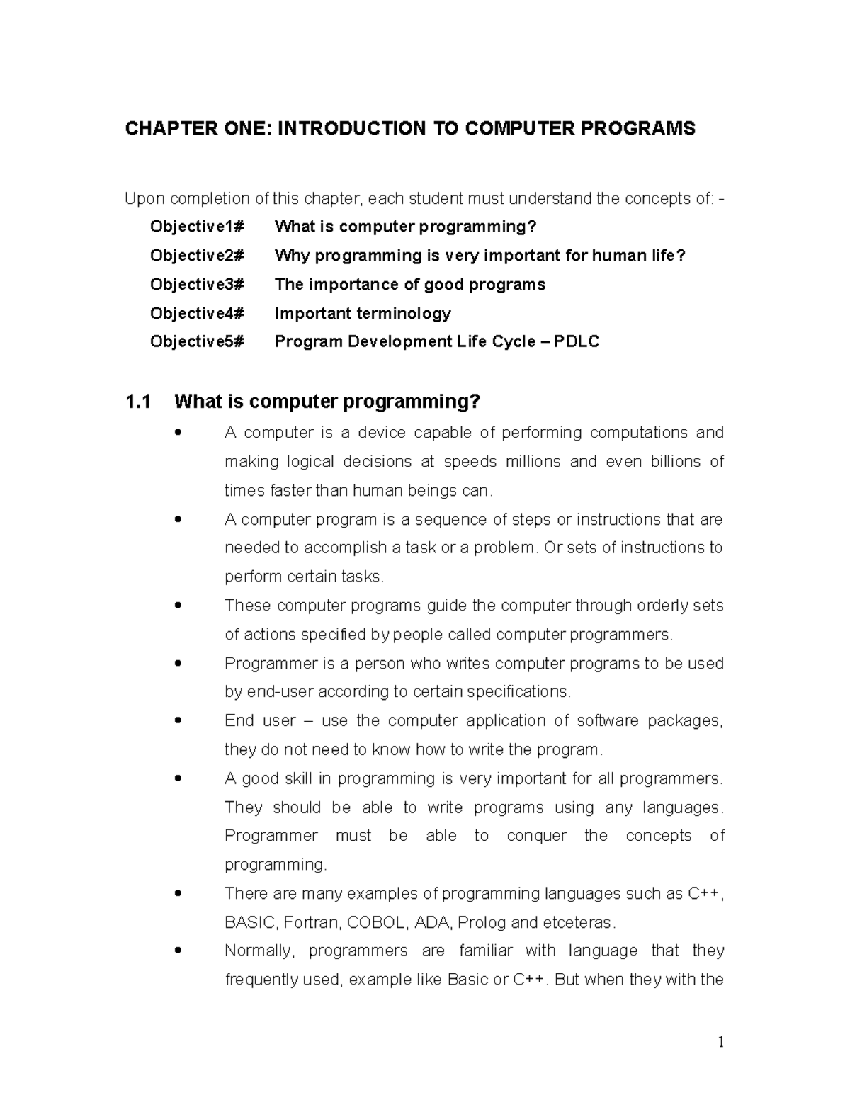 Chapter 1CSC425 - CHAPTER ONE: INTRODUCTION TO COMPUTER PROGRAMS Upon ...