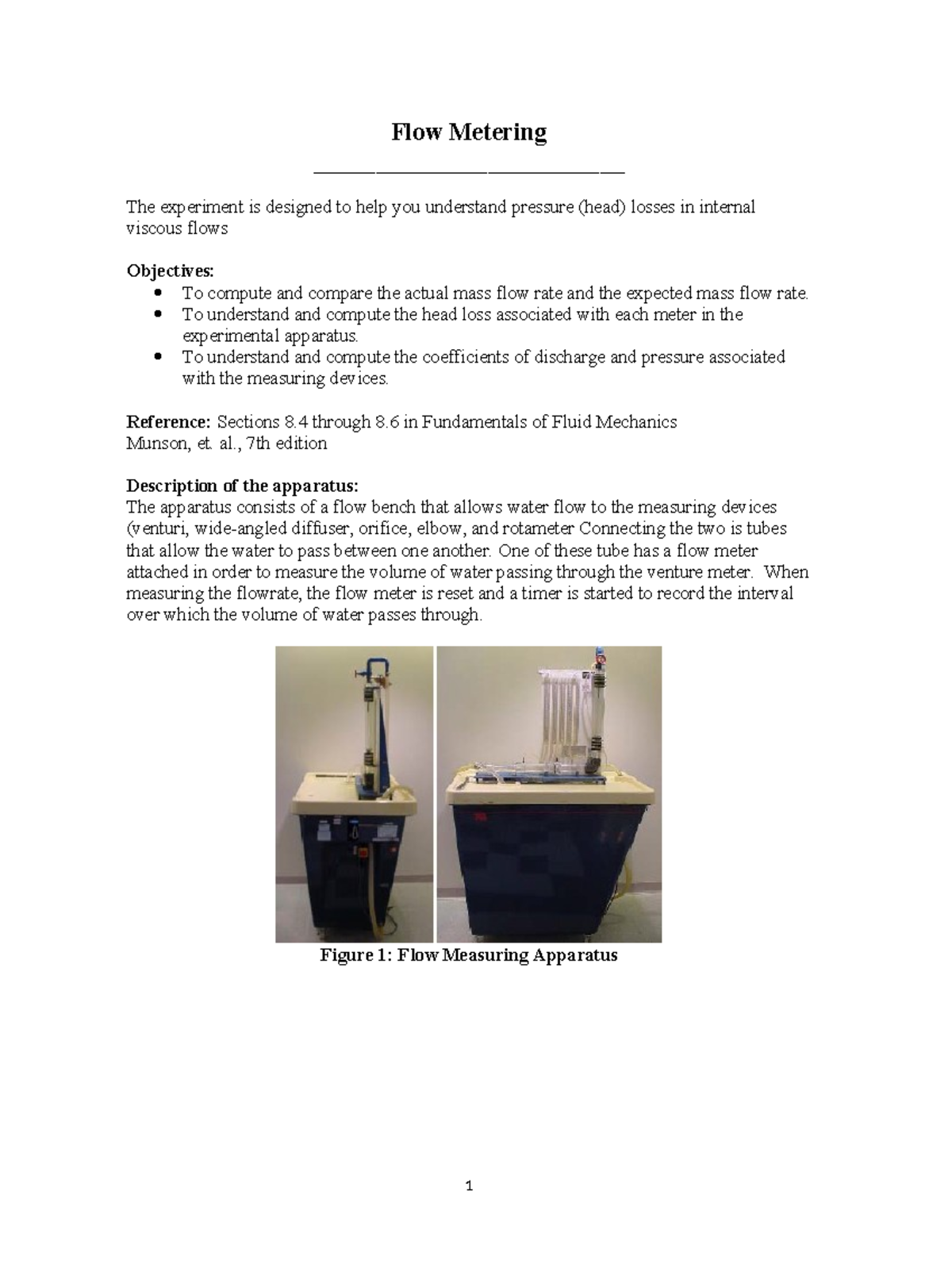 9.0 Flow Metering - lab - Flow Metering The experiment is designed to ...