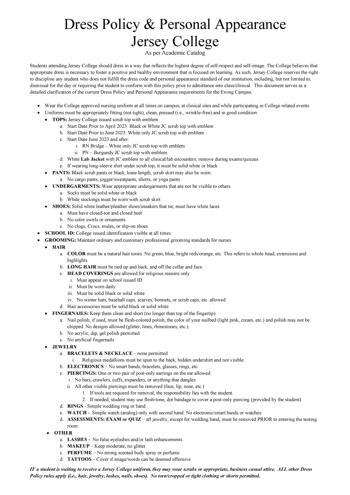Dress and Personal Appearance policies Ewing 12 2023 Dress Policy & Personal Appearance