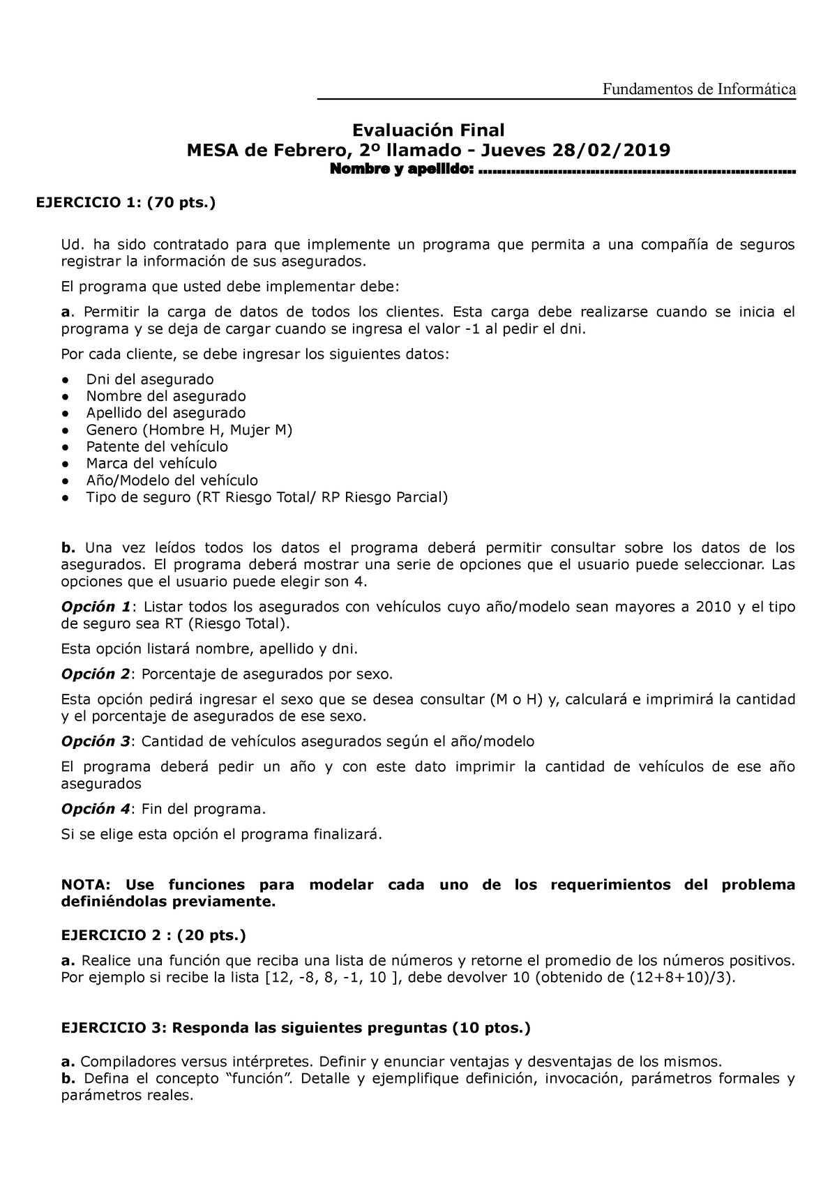 Final -febrero 2019 - Fundamentos De Informática Evaluación Final MESA ...