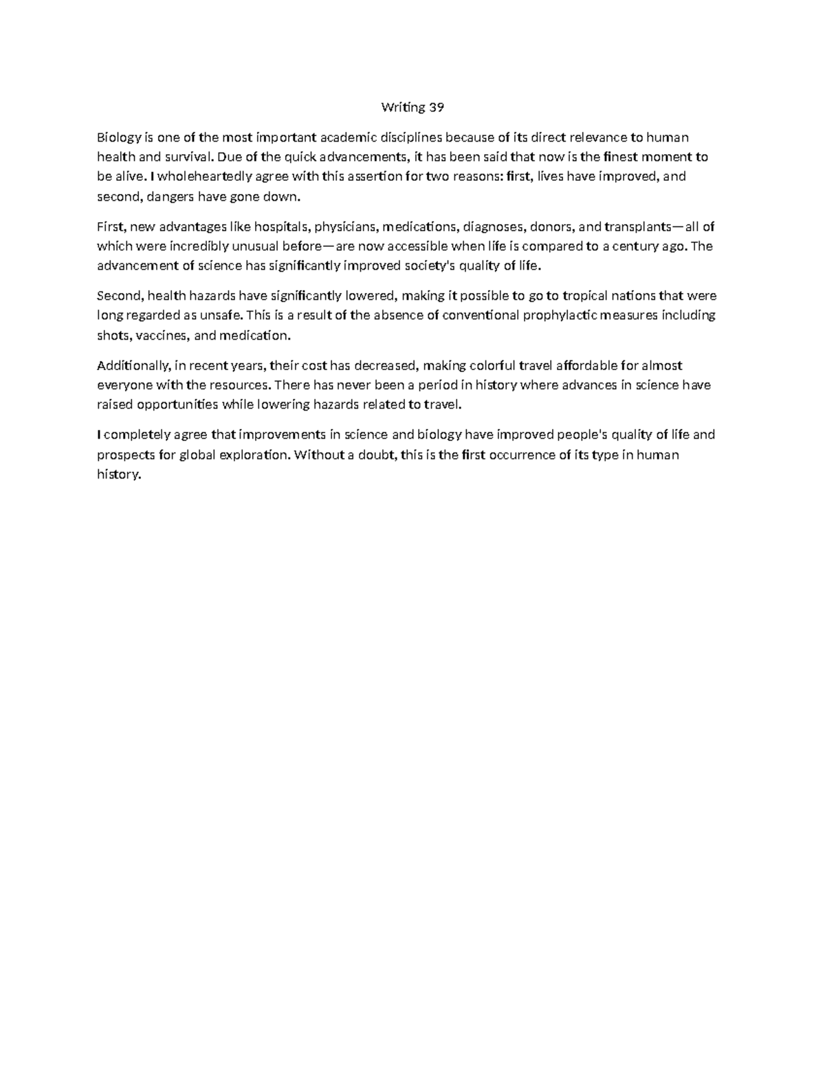 Writing 39 - Writing 39 Biology is one of the most important academic ...