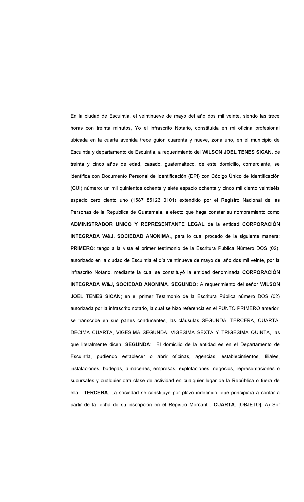 Acta Notarial De Nombramiento Sociedad Anonima 2 En La Ciudad De