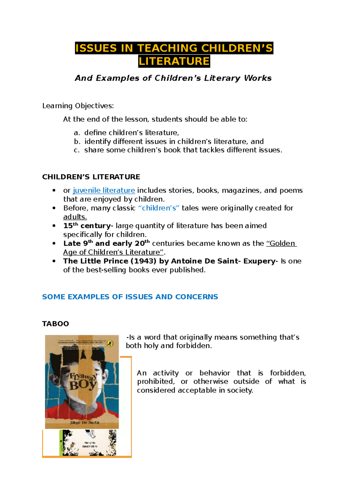 Issues IN Teaching Childrens Literature ISSUES IN TEACHING CHILDREN’S