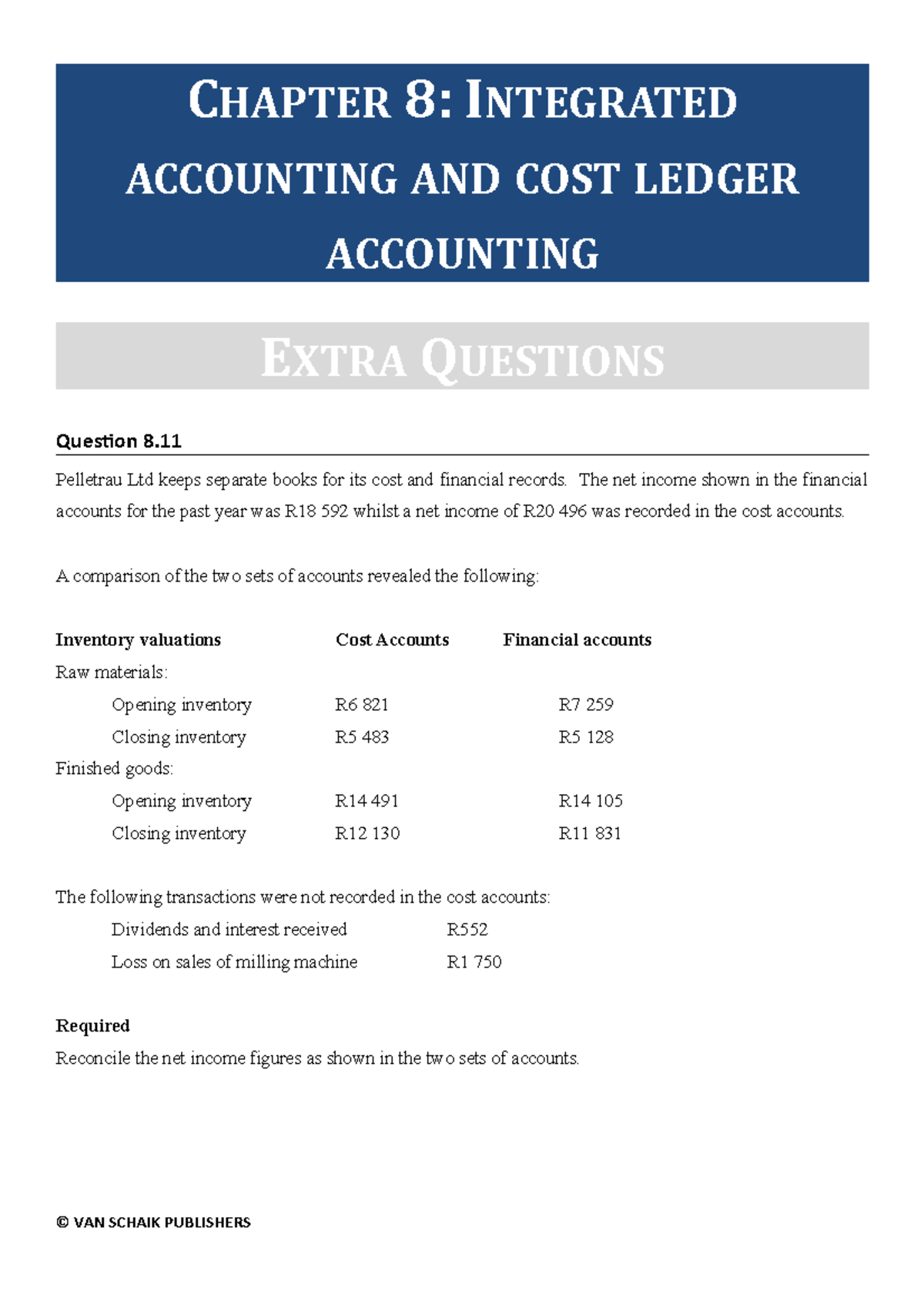 CAMA Additional questions C8 - CHAPTER 8: INTEGRATED ACCOUNTING AND ...