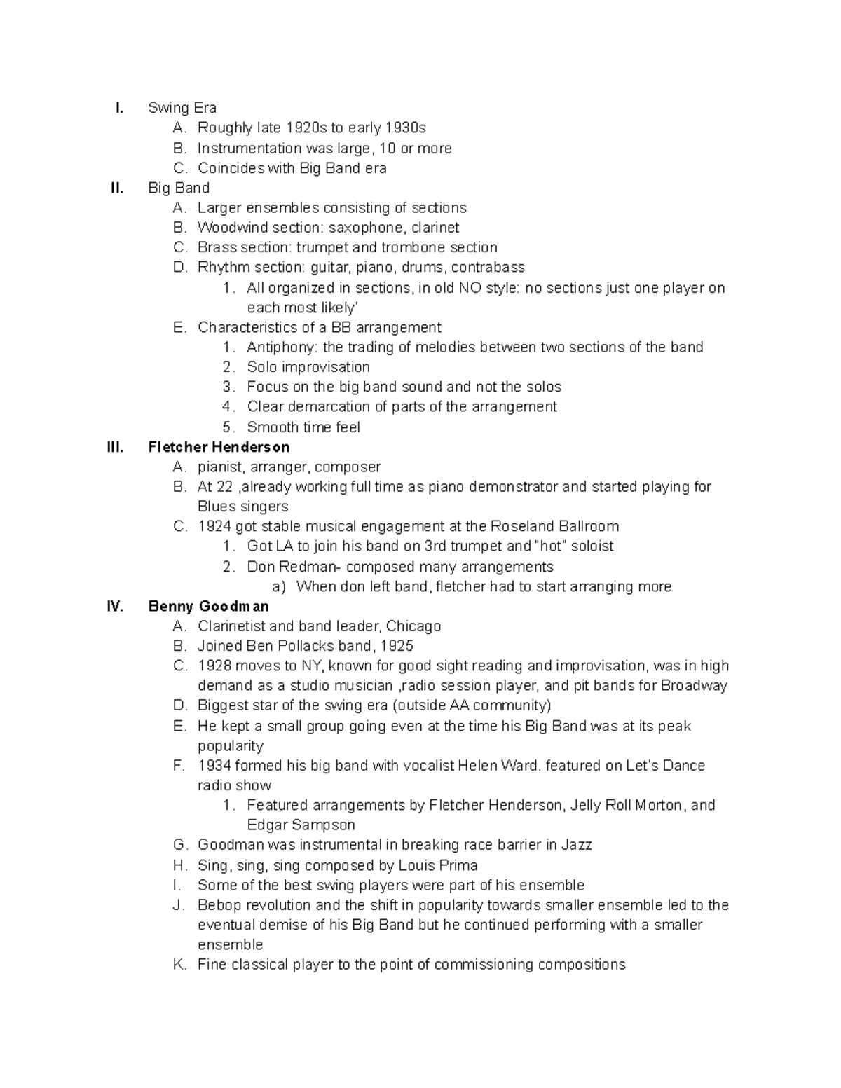 Day 12 Swing Era Professor De Castro I. Swing Era A. Roughly late
