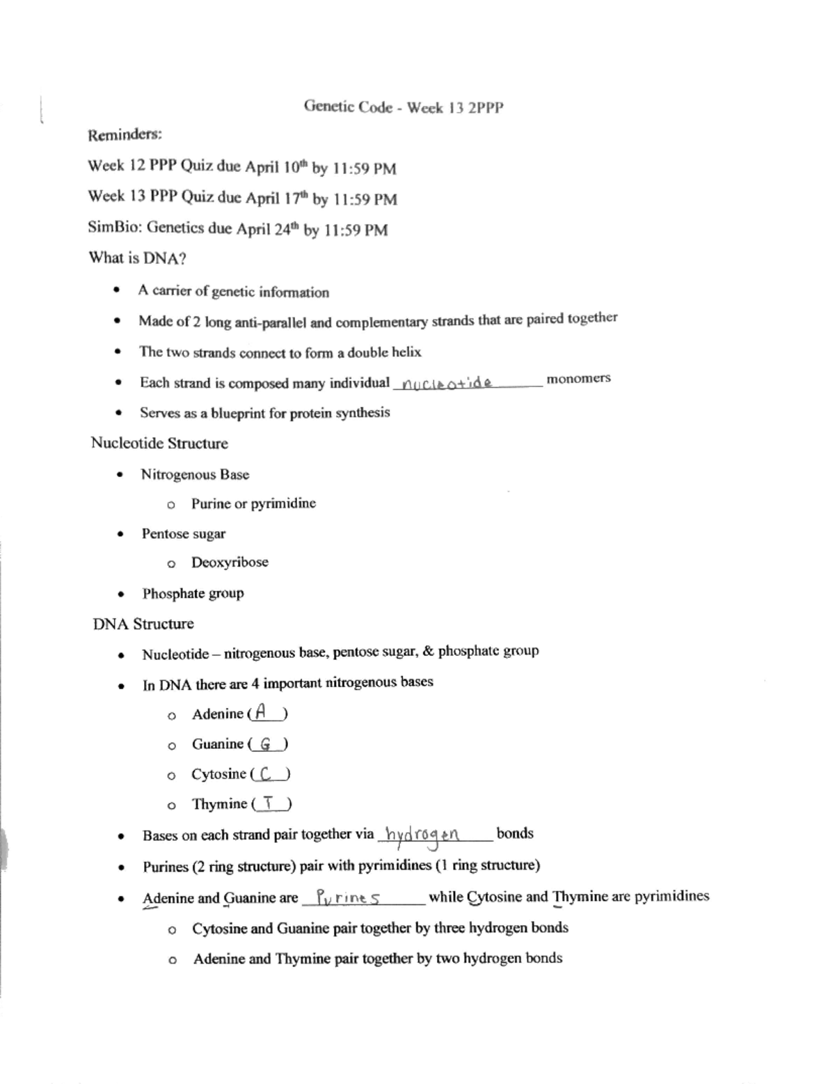 Genetic code - BSC 1010 - Studocu
