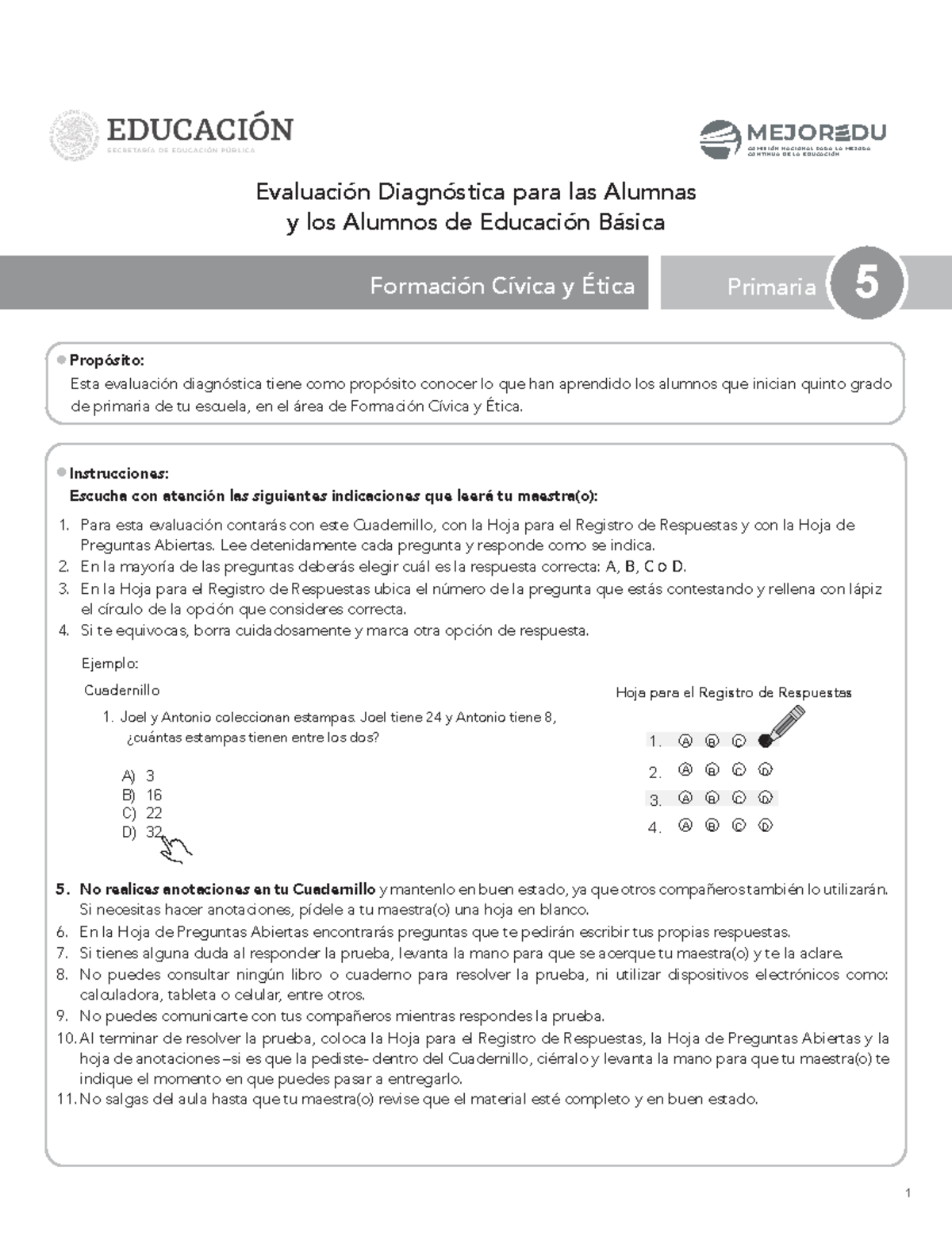 2022 Exa Diag Prim 5 FCE - Examen 2do Periodo - Para Esta Evaluación ...