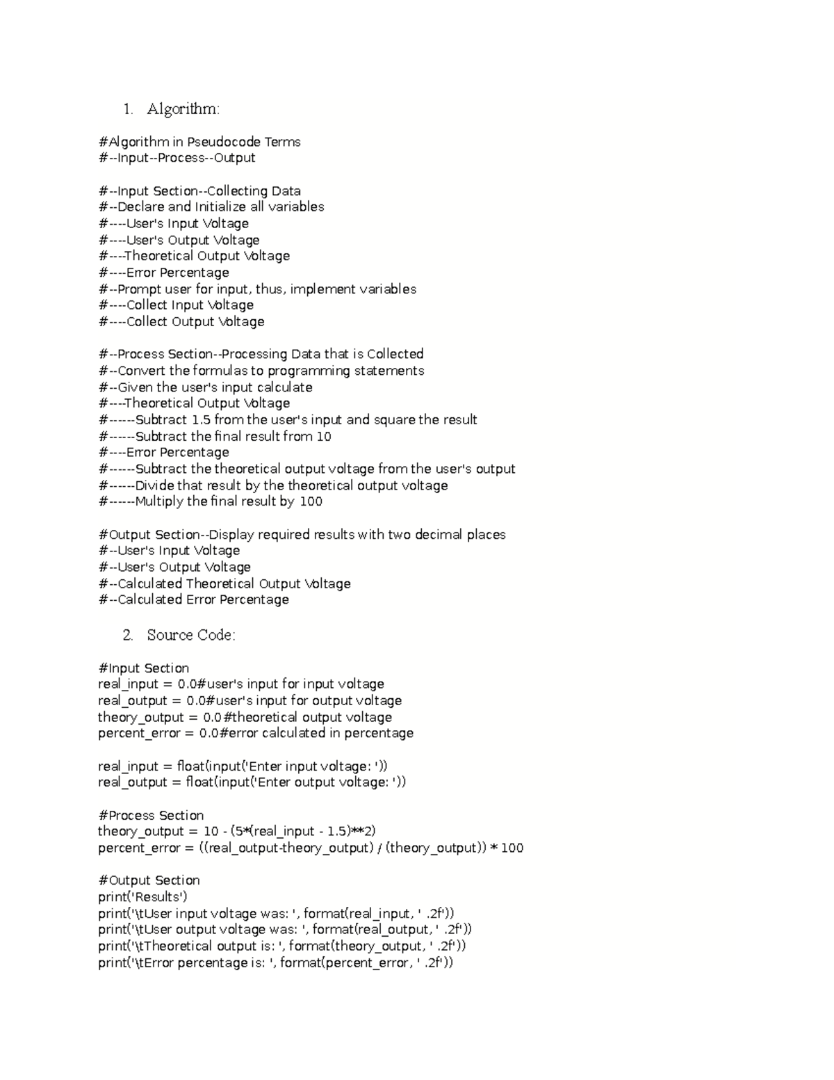 Programming Assignment 1 - A program that calculates theoretical output ...