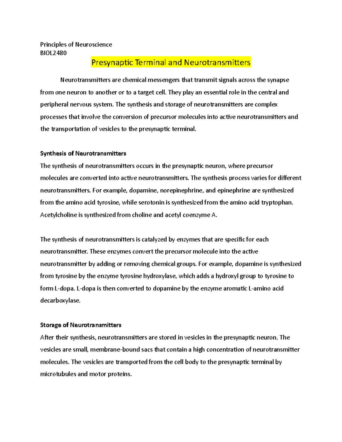 Presynaptic Terminal and Neurotransmitters - Principles of Neuroscience ...