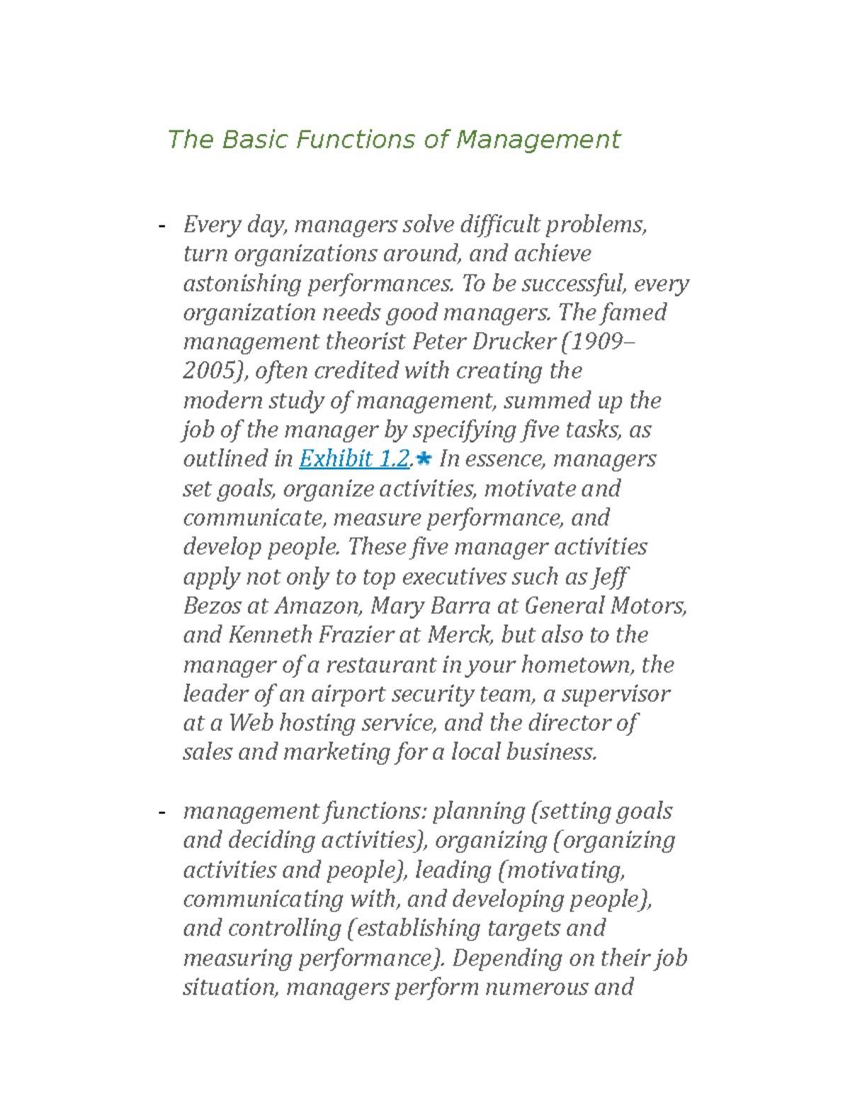 Business Notes #3 - The Basic Functions of Management Every day ...