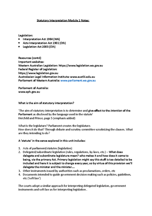 Lecture 4 Stat Interp - 1 LAW4625: Statutory Interpretation Semester 2 ...