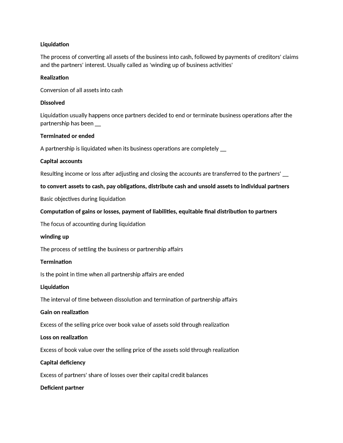 Reviewer - stdu - Liquidation The process of converting all assets of ...