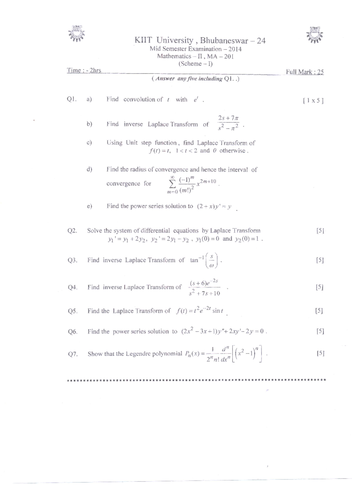 Mid Sem Mathematics MA-201- 2014 - Mathematics I - Studocu