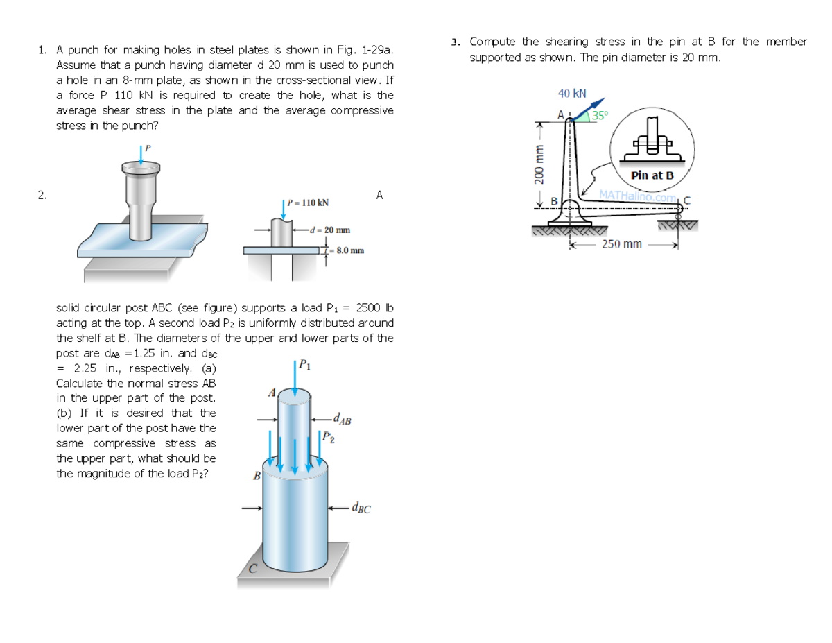 Exam 13 November 2017, questions 1. A punch for making holes in steel