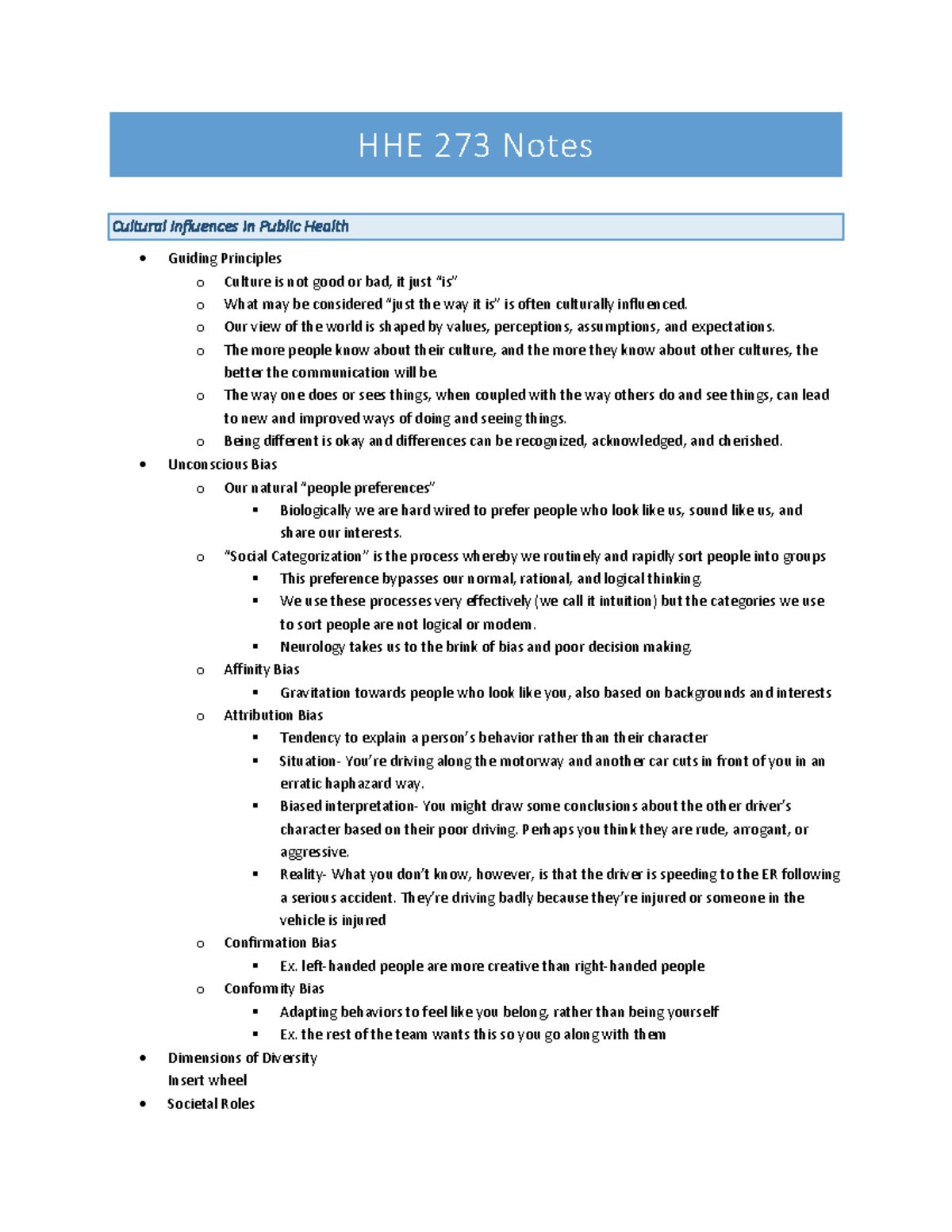 HHE-273 Exam 3 Notes - Sara Hendrix - HHE 273 Notes Cultural Influences ...