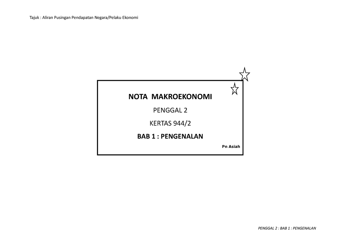 Bab 1 Nota Latihan Eko Stpm Nota Makroekonomi Penggal 2 Kertas 944 Bab 1 Pengenalan Pn Studocu