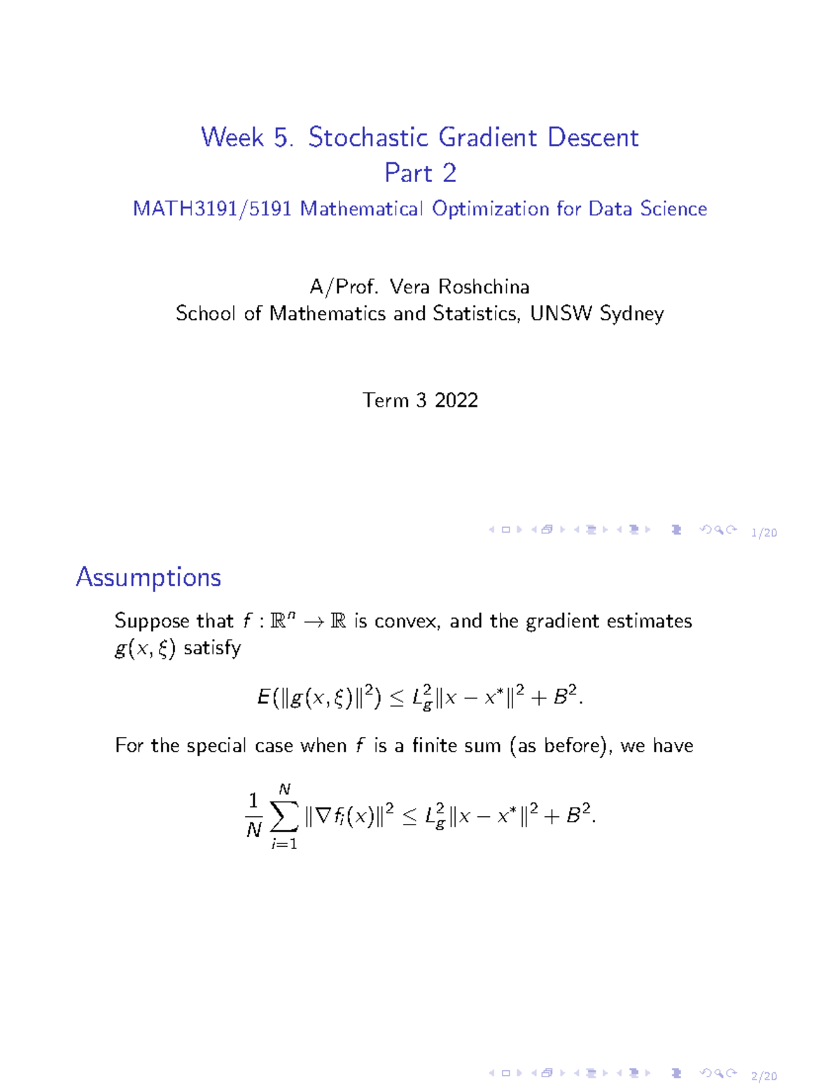 Week 5. Stochastic Gradient Descent Part 2 - MATH3191 5191 Mathematical ...