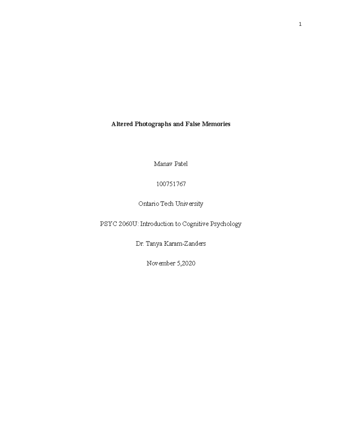 Cognitive Psychology Paper 2 - Altered Photographs and False Memories ...