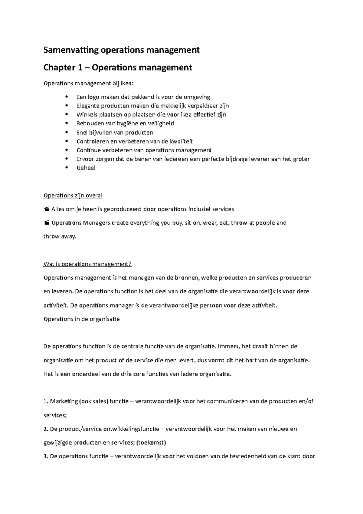 Samenvatting operations management chapter 1 en 2 Samenvatting operations management Chapter 1
