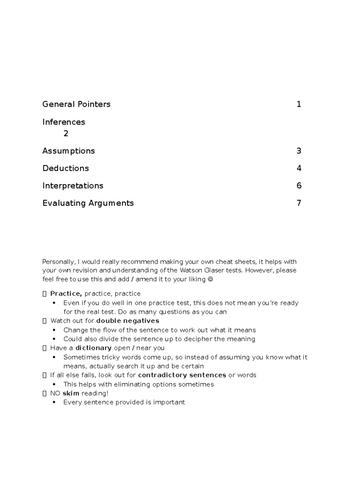 Watson+Glaser+Pointers - CONTENTS General Pointers 1 Inferences 2 ...