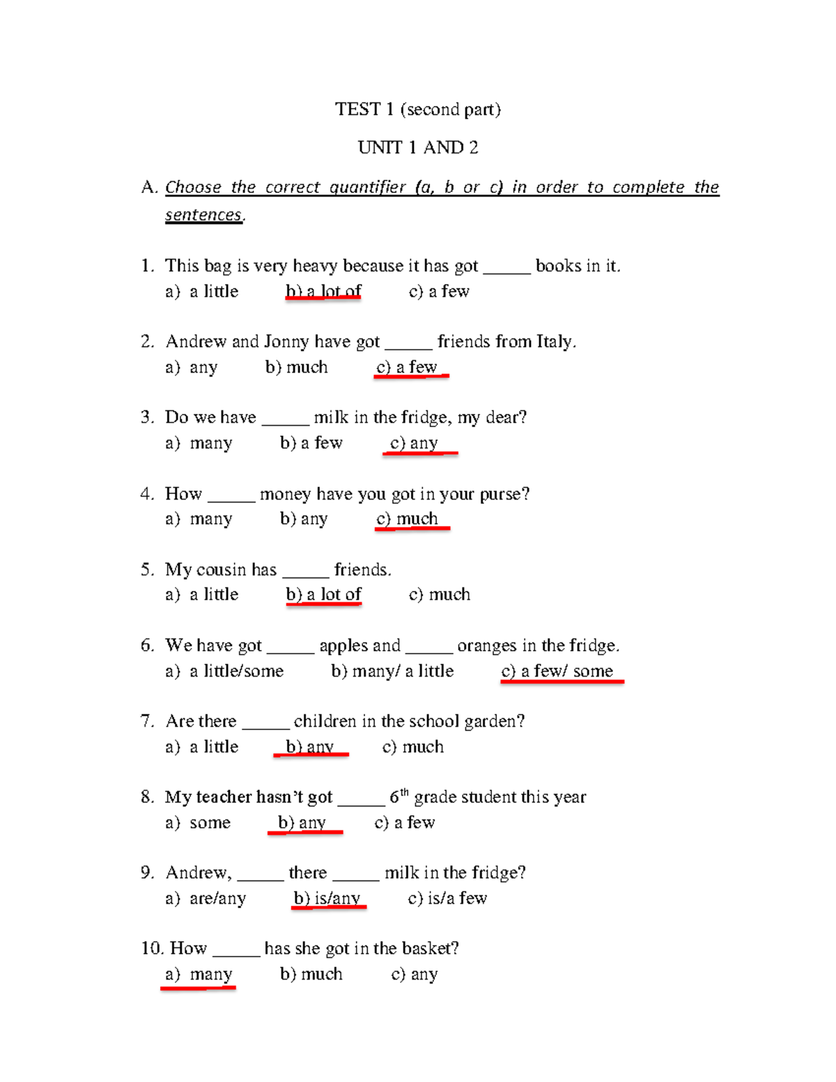 TEST 1 second part - EXAMEN - TEST 1 (second part) UNIT 1 AND 2 A ...