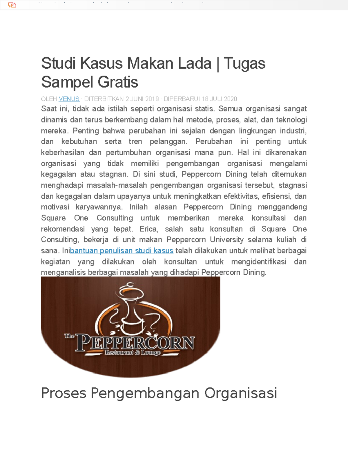 Peppercorn Dining Case Study Studi Kasus Makan Lada Tugas Sampel
