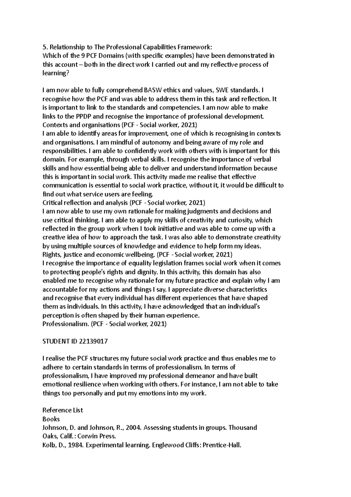 5 msc social work Relationship to The Professional Capabilities