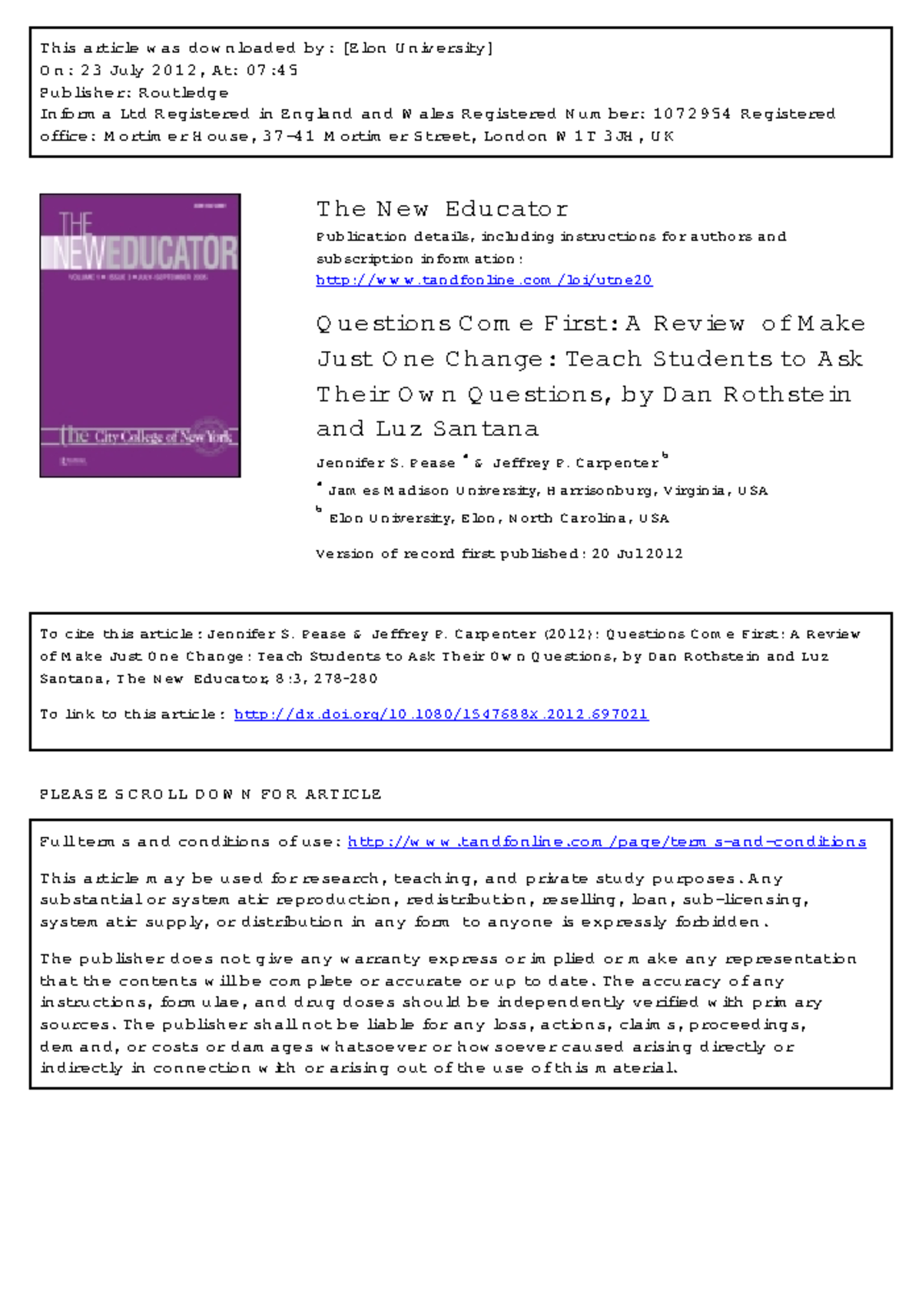 Questionscomefirst - Moreau - This article was downloaded by: [Elon ...